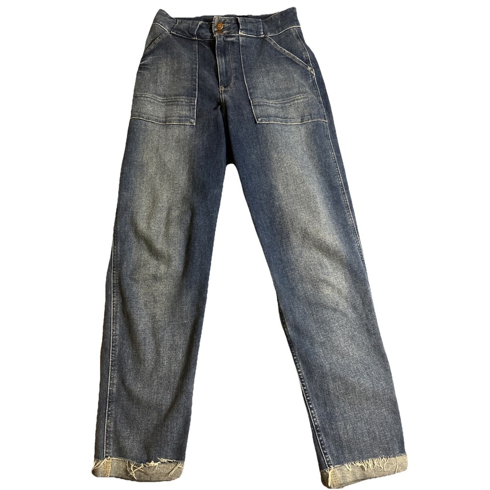 Hollister Straight Leg Jeans Women's Blue Excellent Raw Hem Utility 7L W28 L29